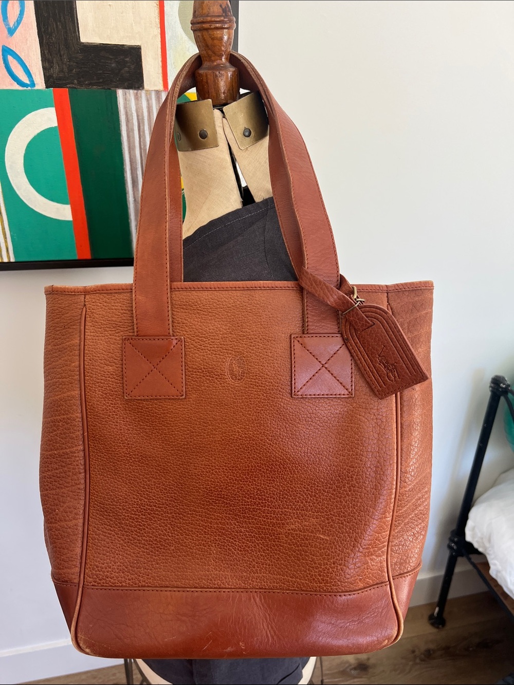 Ralph Lauren Brown Leather Tote  shoulder bag logo with Polo Luggage Tag